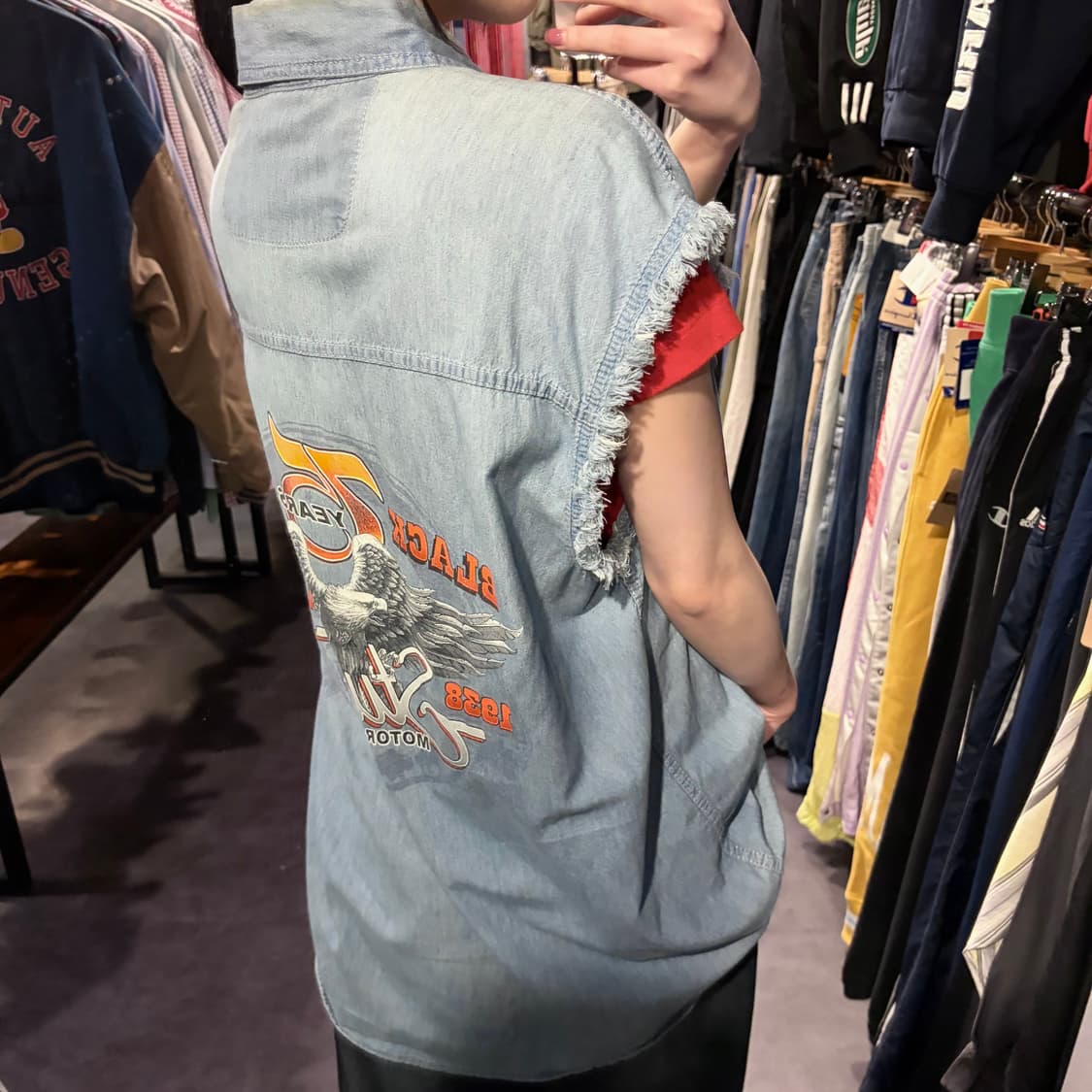 [IM] vtg 이글 프린팅 컷오프 데님 셔츠 베스트 연청 상품이미지8