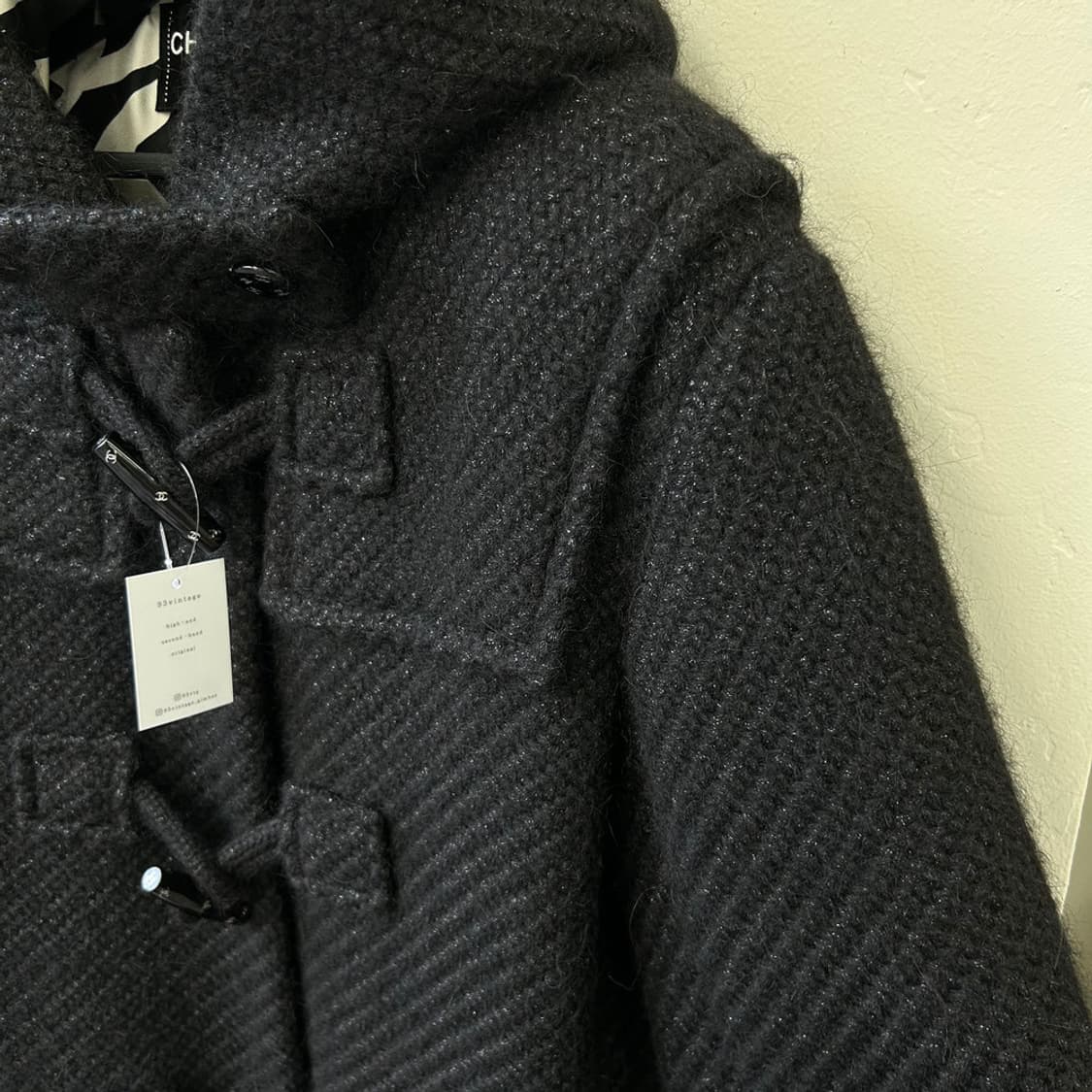 16274 - 21F/W 샤넬 알파카 울 블랙 후디드 더플 코트 상품이미지4