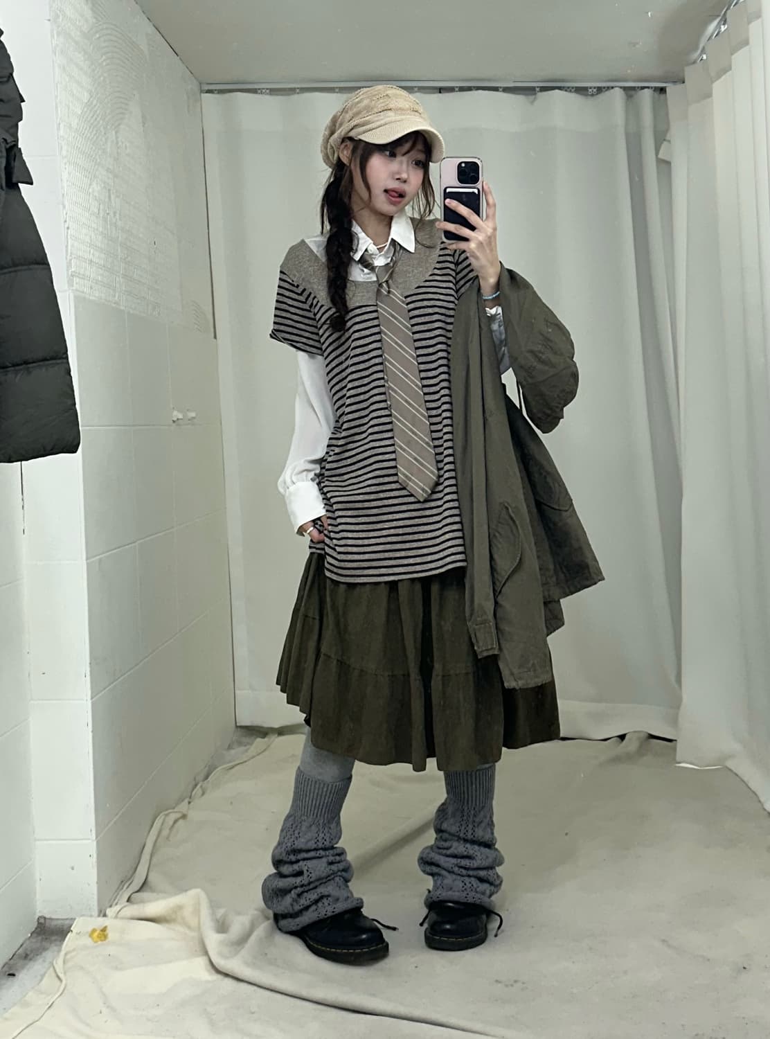 데닝리 카키 하구미 패딩 야상 코디세트 상품이미지3