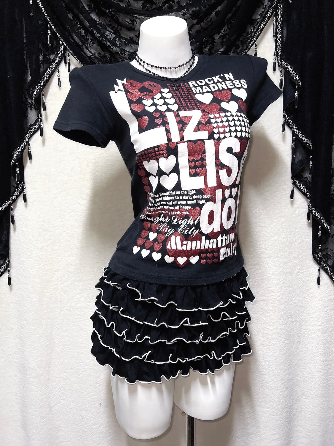 리즈리사돌 키치 펑크 y2k 헤이세이 갸루 글리터 레터링 반팔탑 핀터 상품이미지3