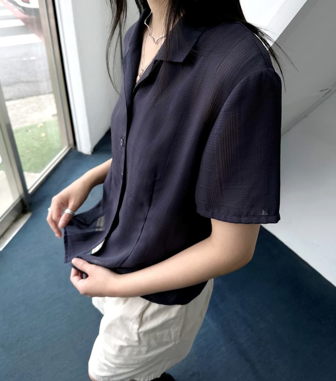 Patterned sheer loose blouse 상품이미지9