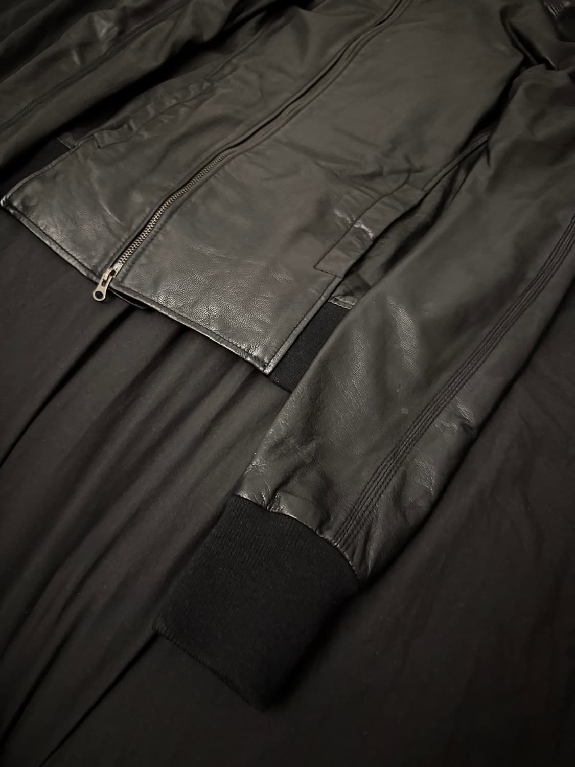 빈티지 사선 하이넥 레더 자켓 상품이미지4