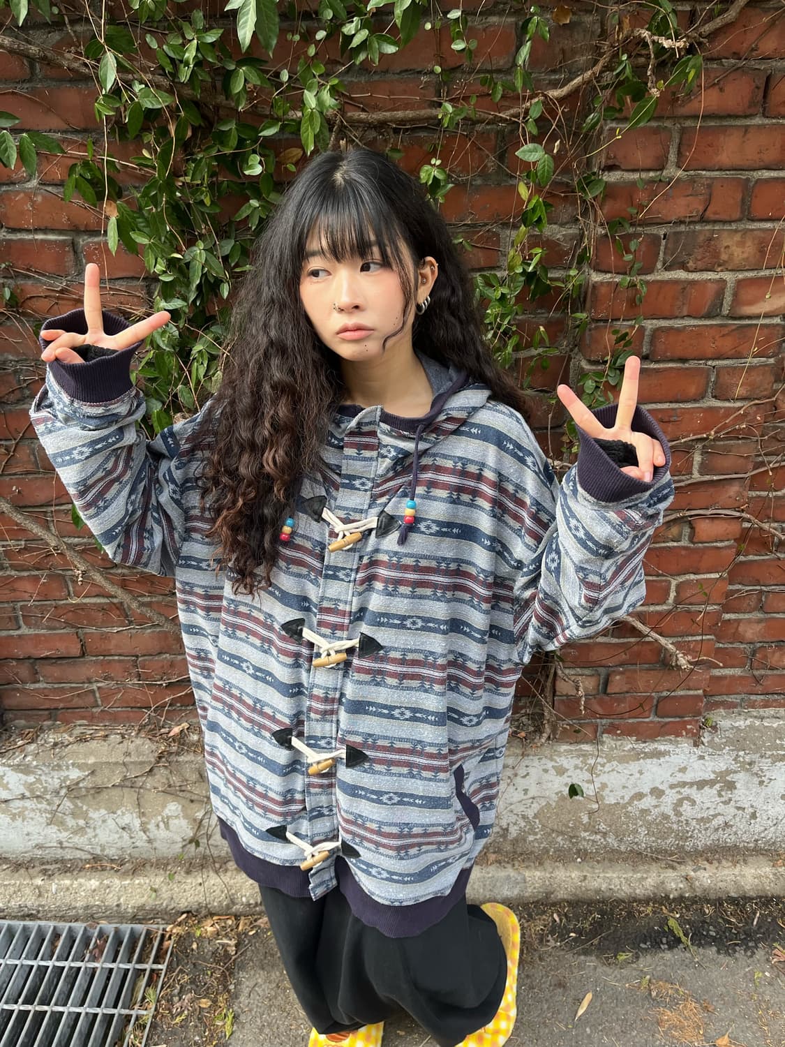 블루 히피 패턴 더플 후드 집업 상품이미지2