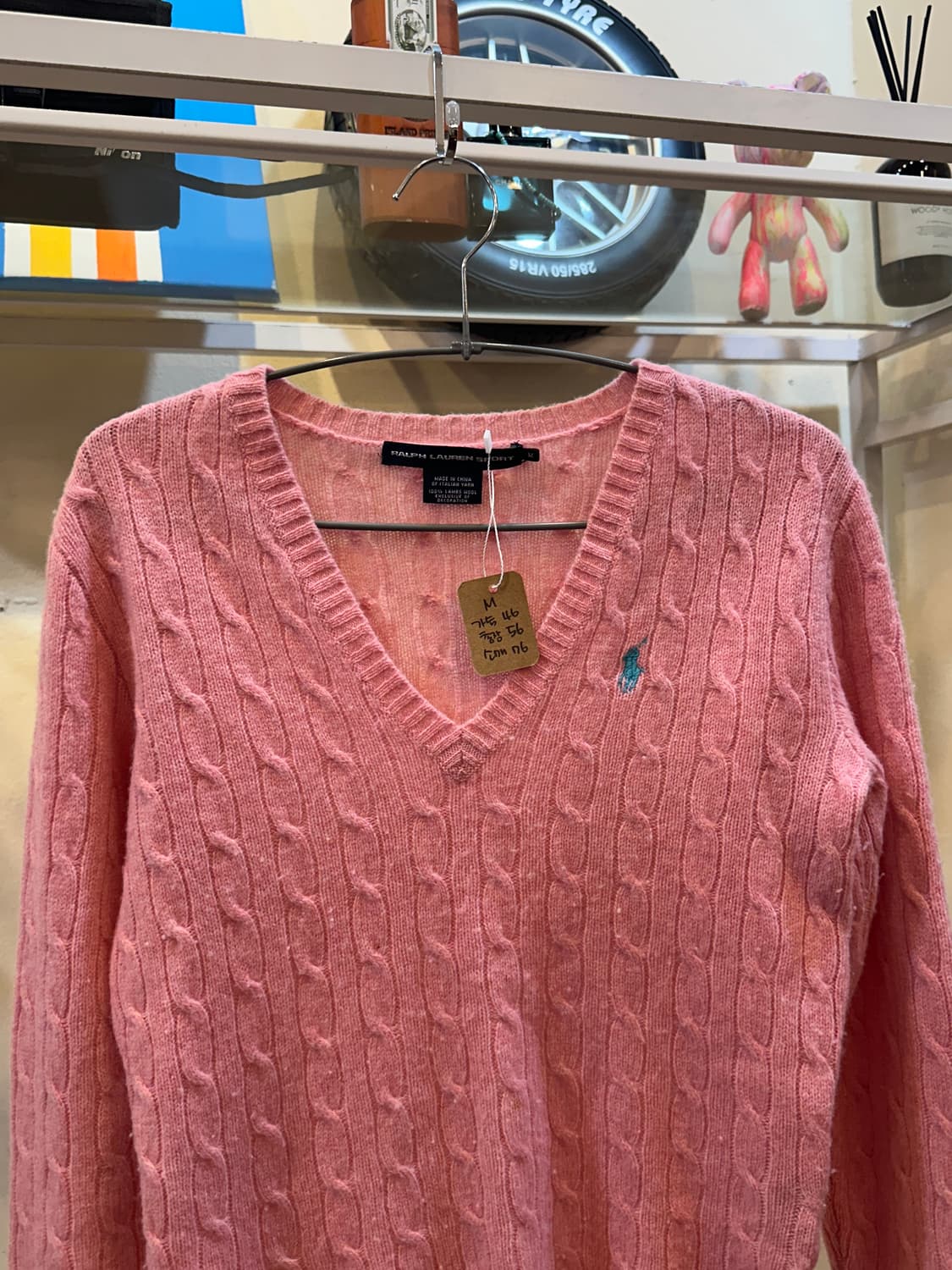 폴로 랄프로렌 케이블 니트 브이넥 스웨터 핑크 M 상품이미지3