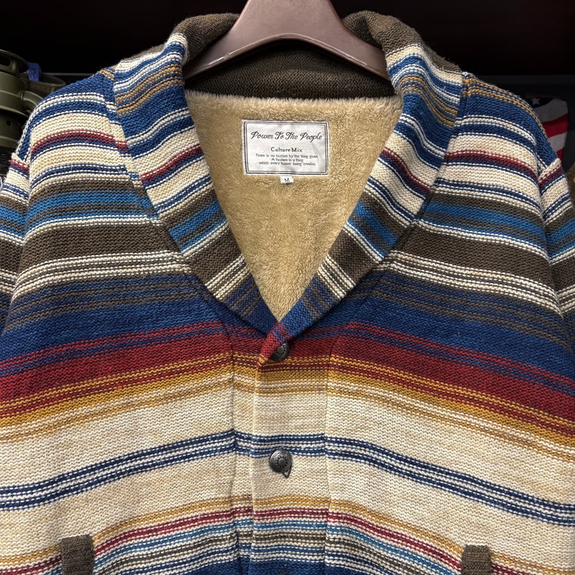 90s JPN 에스닉 자카드 스트라이프 보아라이닝 숄카라 가디건 N562 상품이미지3