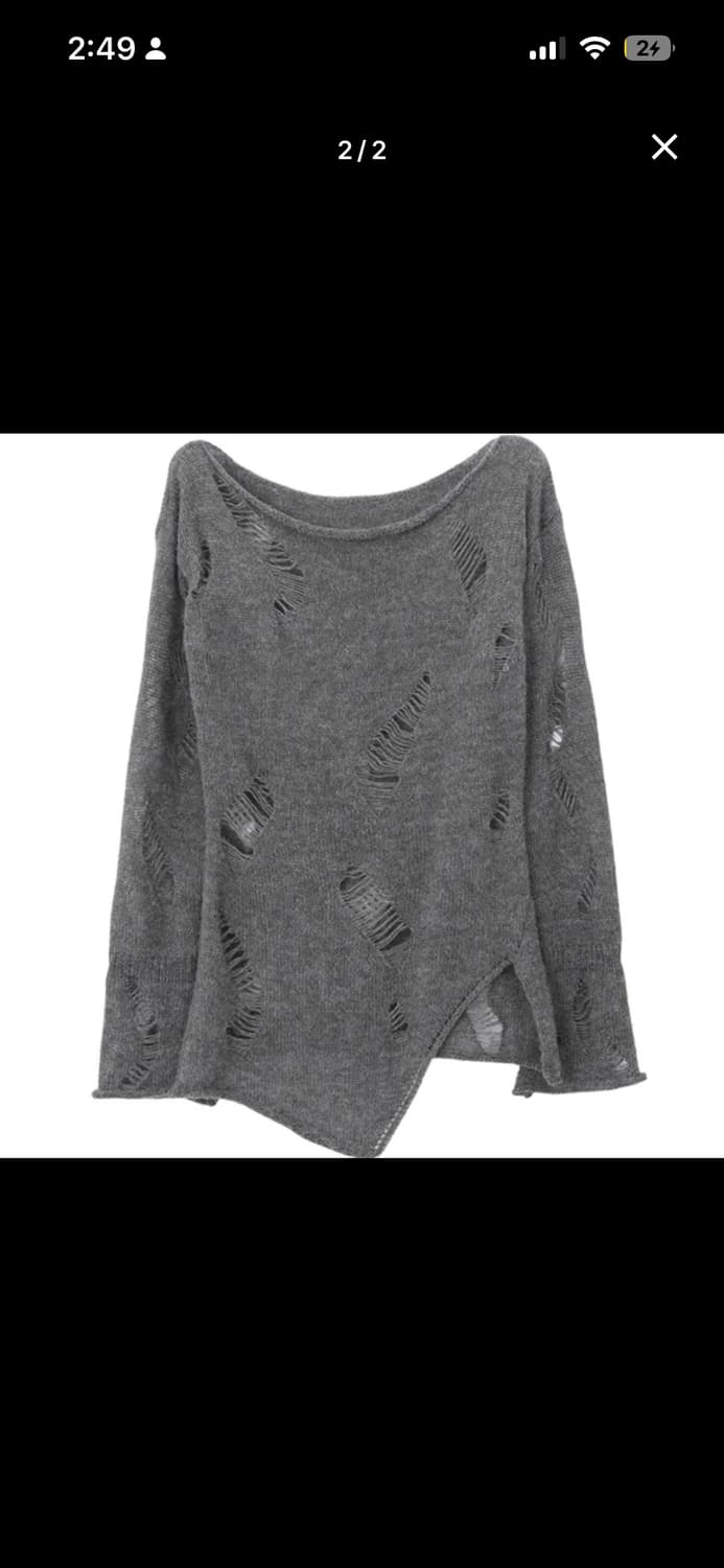 블랙 딱붙 고스펑크그런지 데미지 디테일 사선 니트 상품이미지2