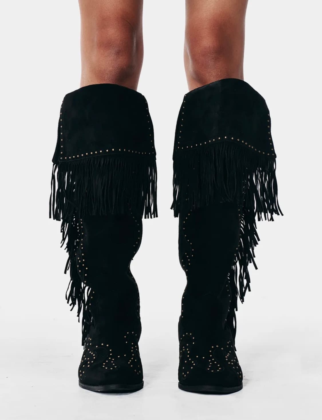 YEEL STUDDED SUEDE FRINGE BOOTS BLACK 상품이미지2