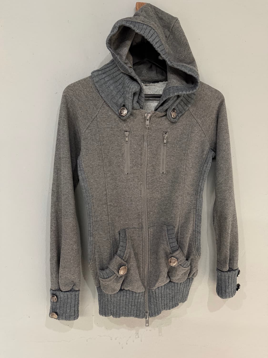 high-neck ribbed detail hood zip-up 상품이미지7