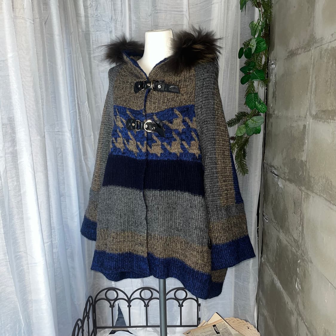 케이프 퍼 니트가디건 상품이미지1