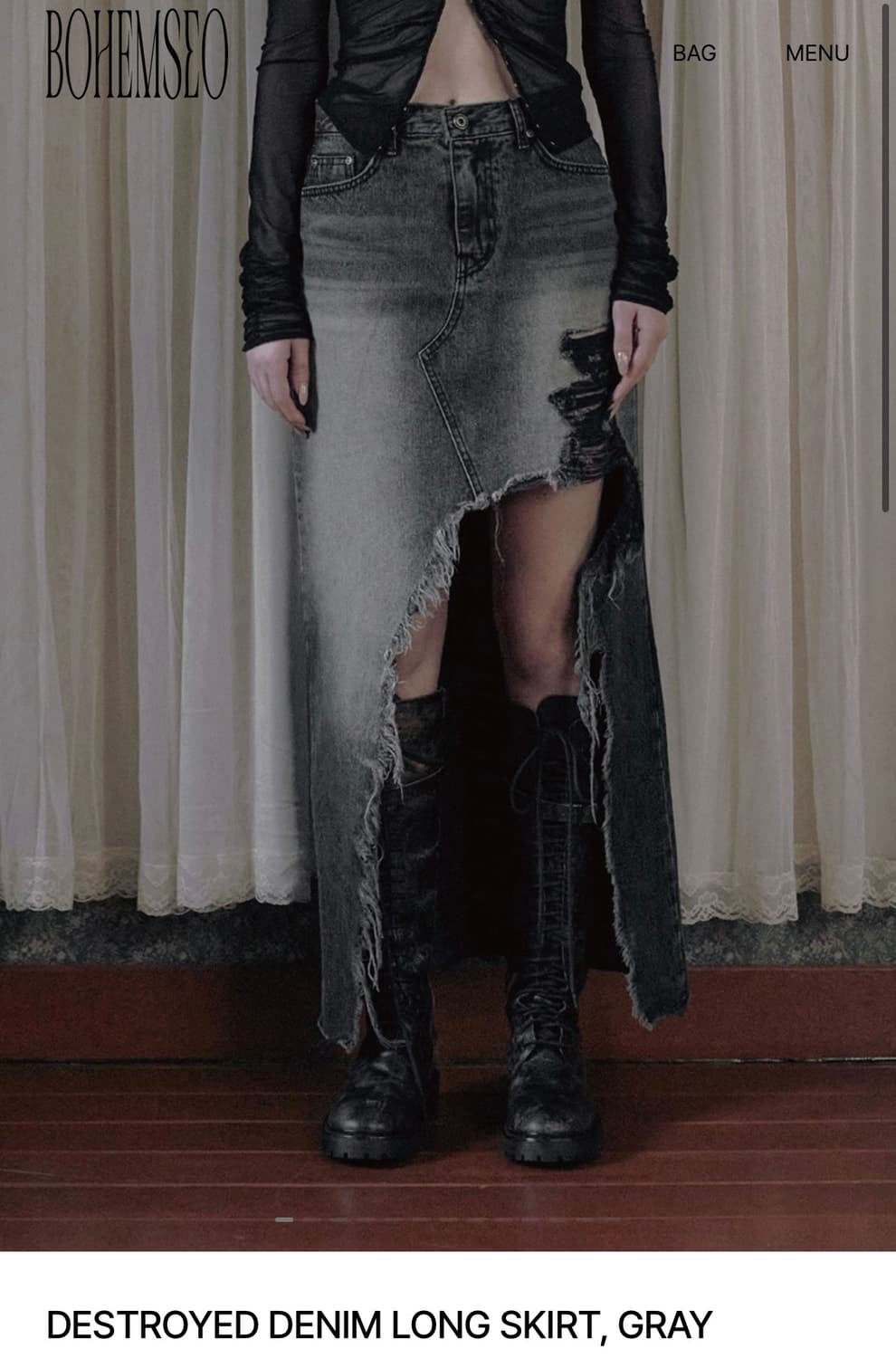 보헤미안서울) Destroyed Denim Long Skirt GR L 상품이미지1