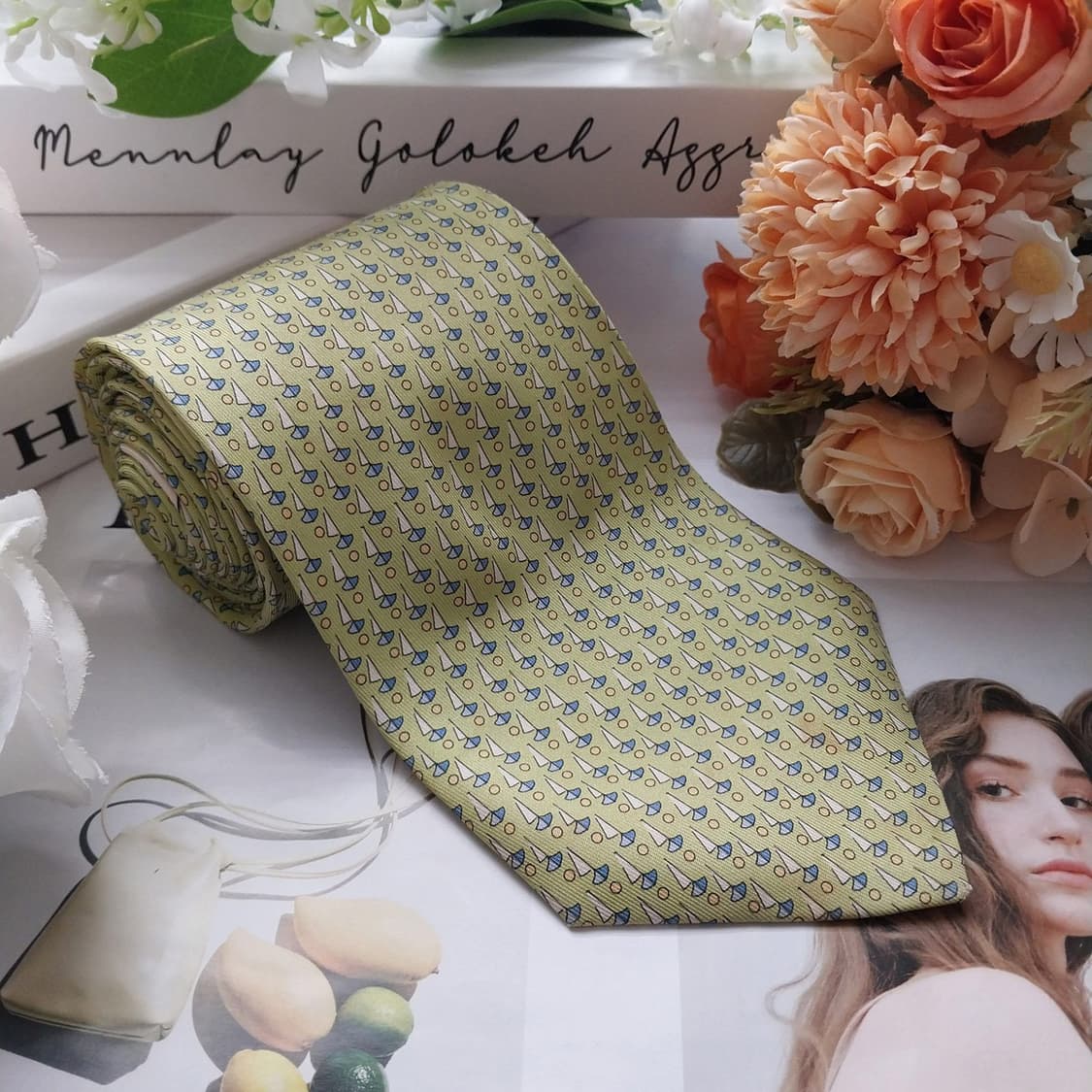 살바토레 페라가모 요트 모티브 넥타이 9.4cm A~B등급 K2177 상품이미지1