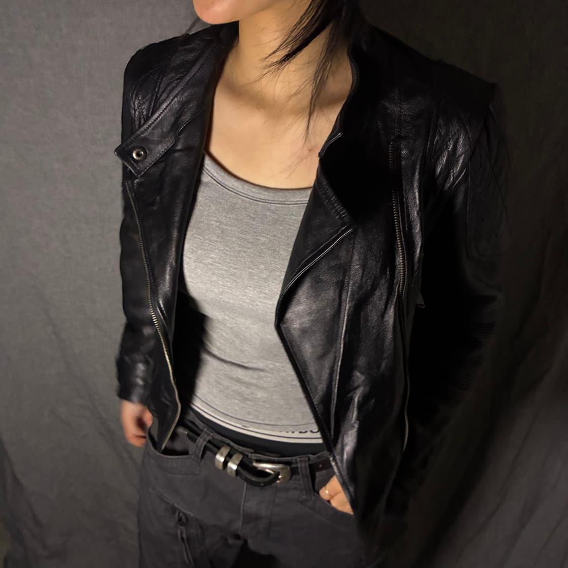 vintage black leather jacket 상품이미지2