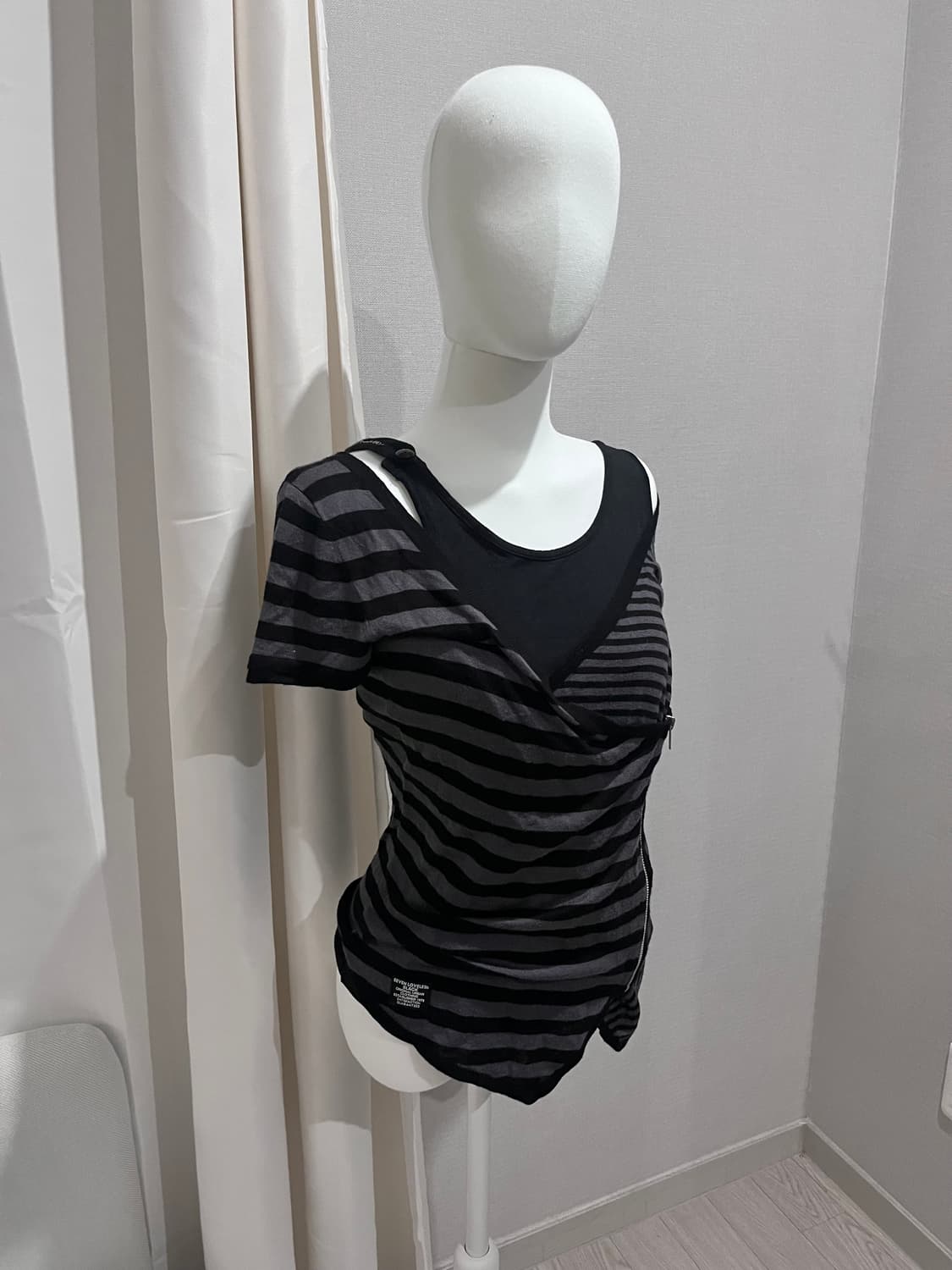 빈티지 스트라이프 지퍼 반소매탑 펑크단가라줄무늬y2k그런지 상품이미지4