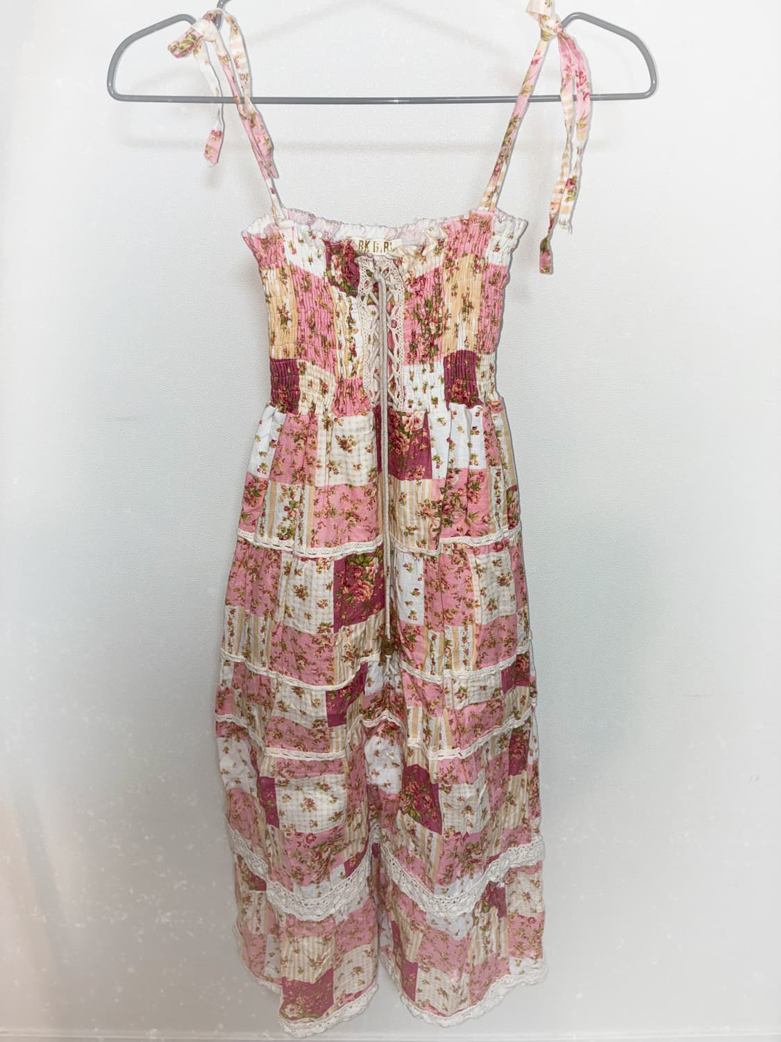 일본 빈티지 핀터깔 딸기우유 패치워크 원피스 상품이미지1