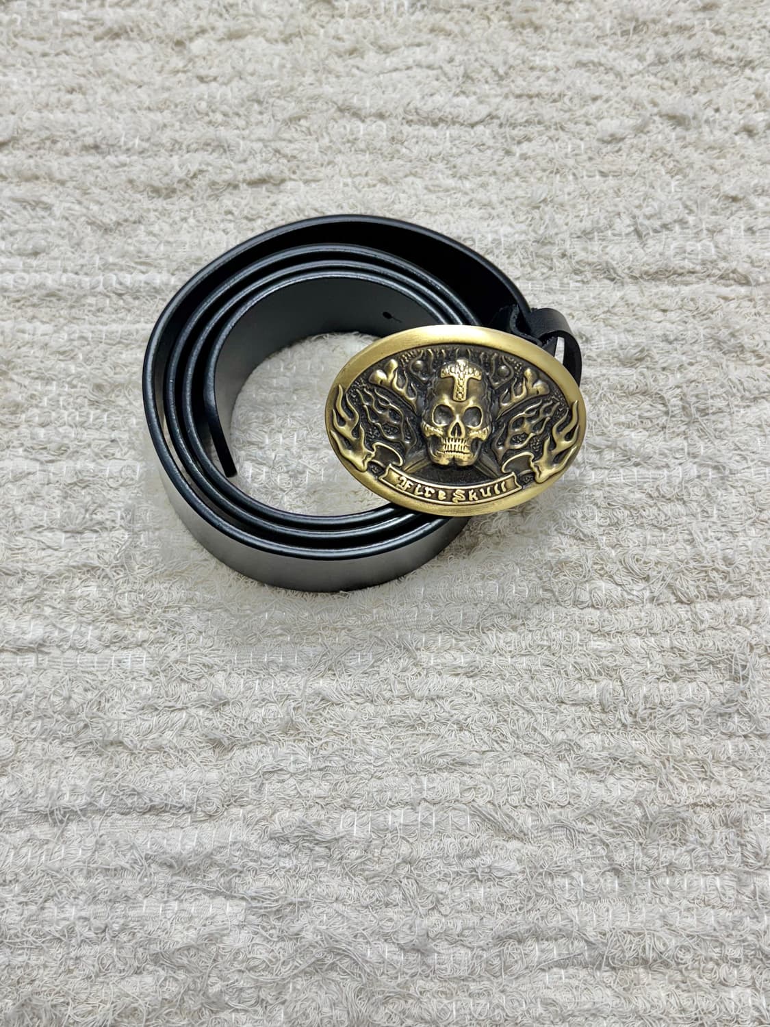 •Vintage 해골 버클 가죽 벨트 블랙 상품이미지1