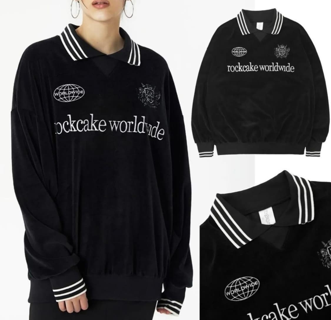 [S]락케이크 오버핏 벨루아 카라 맨투맨/블랙 상품이미지2