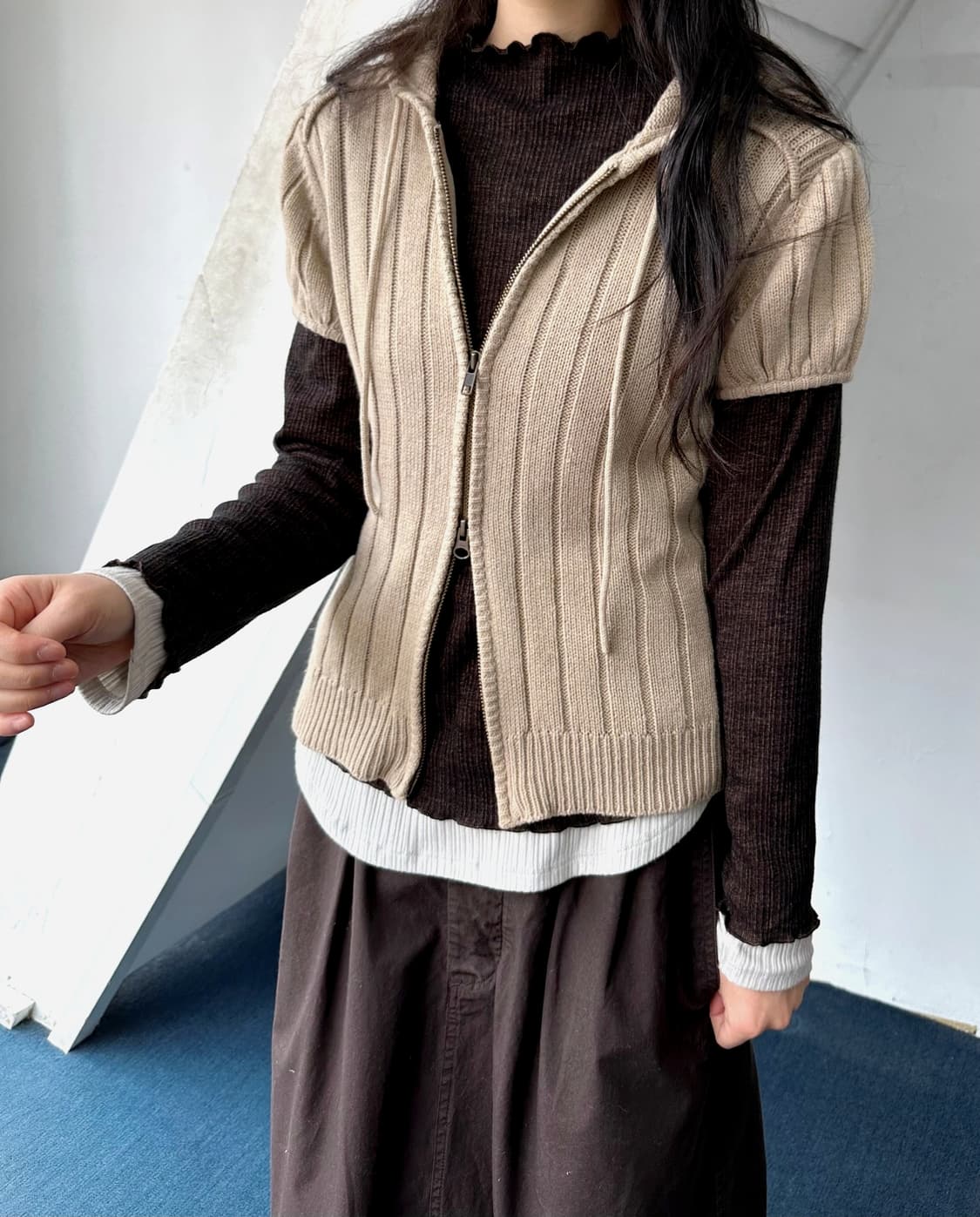 Fuff sleeve design zip hooded knit jacke 상품이미지6