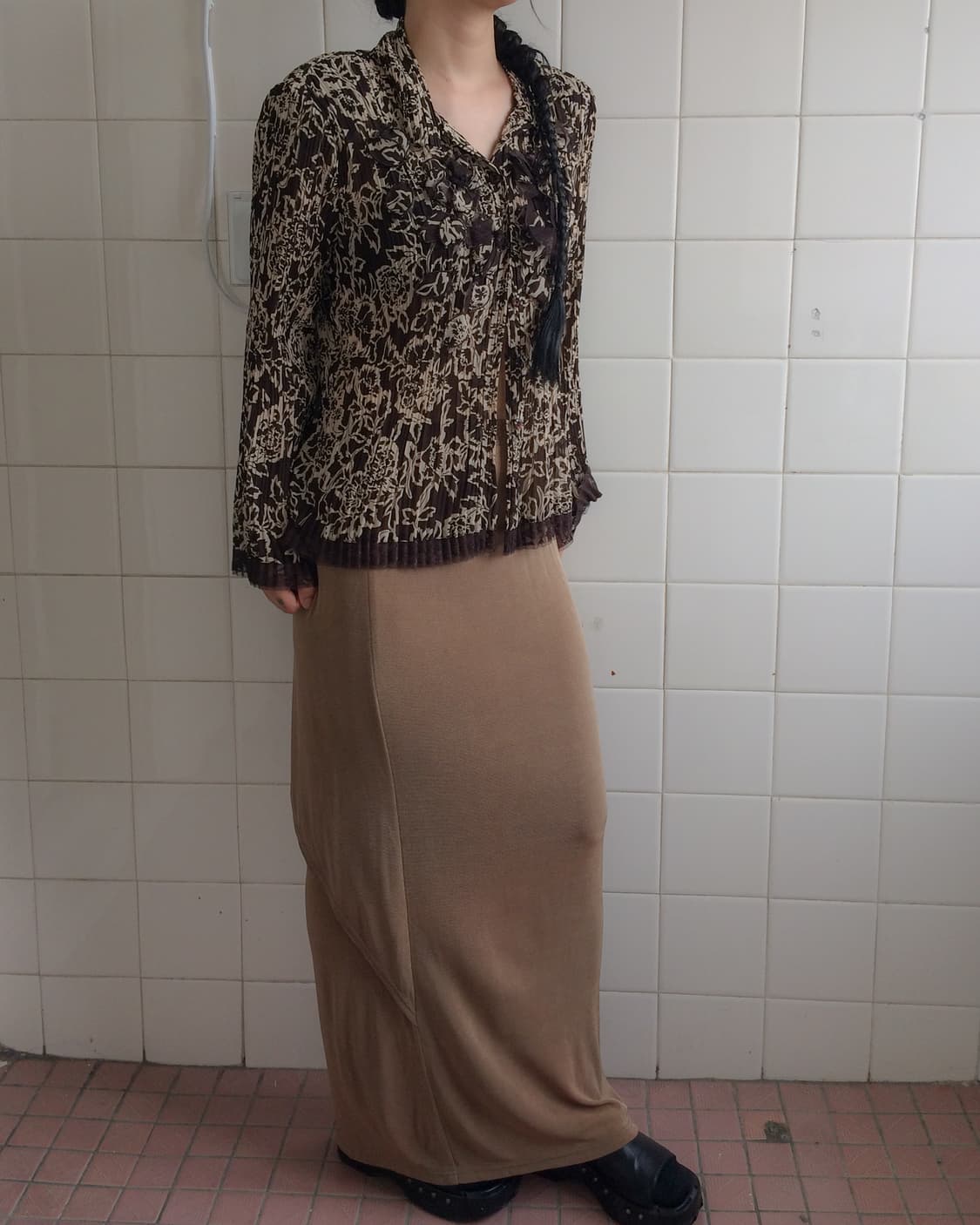 glossy ribbed maxi skirt 상품이미지6