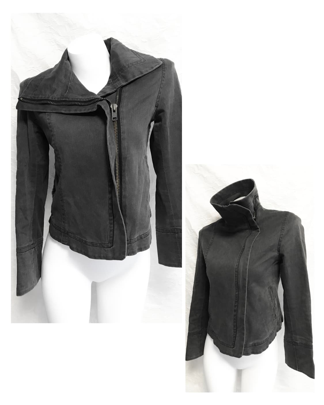 빈티지 하이넥 와이드 카라 흑청 자켓 상품이미지1