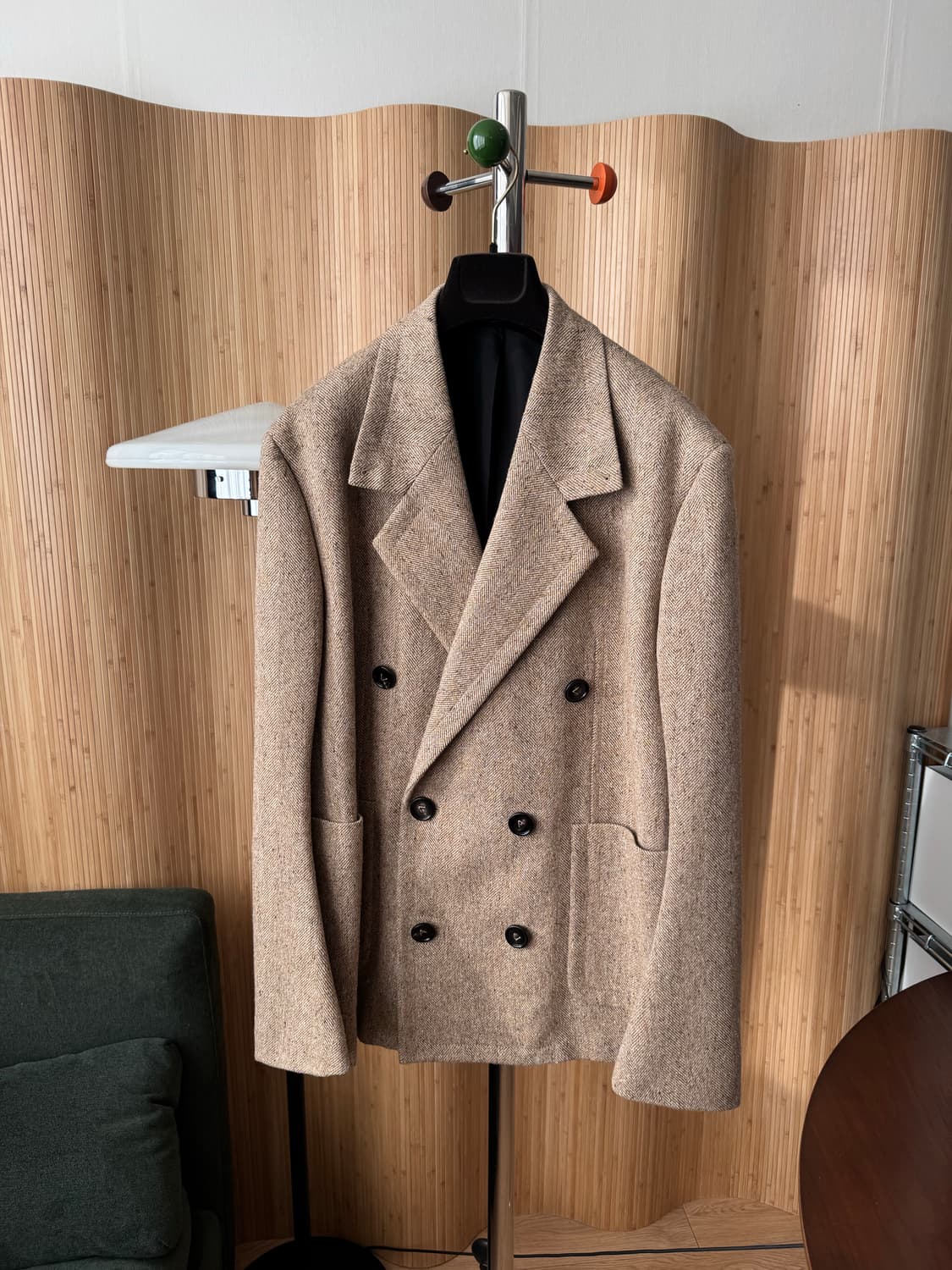 보테가베네타 카멜 블랙 멜란지 쉐브론 모티브 울 재킷52 상품이미지4