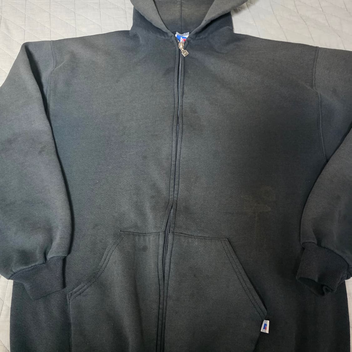 [XL] 90s USA 빈티지 러셀 애슬레틱 후드집업 블랙 하드페이드 상품이미지2