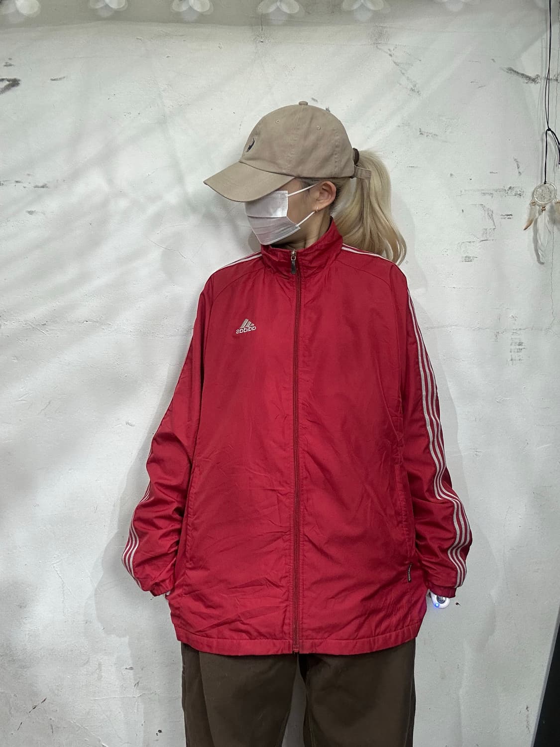 00s 아디다스 레드 화이트 삼선 스몰 로고 올드스쿨 바람막이 트랙 자켓 상품이미지2