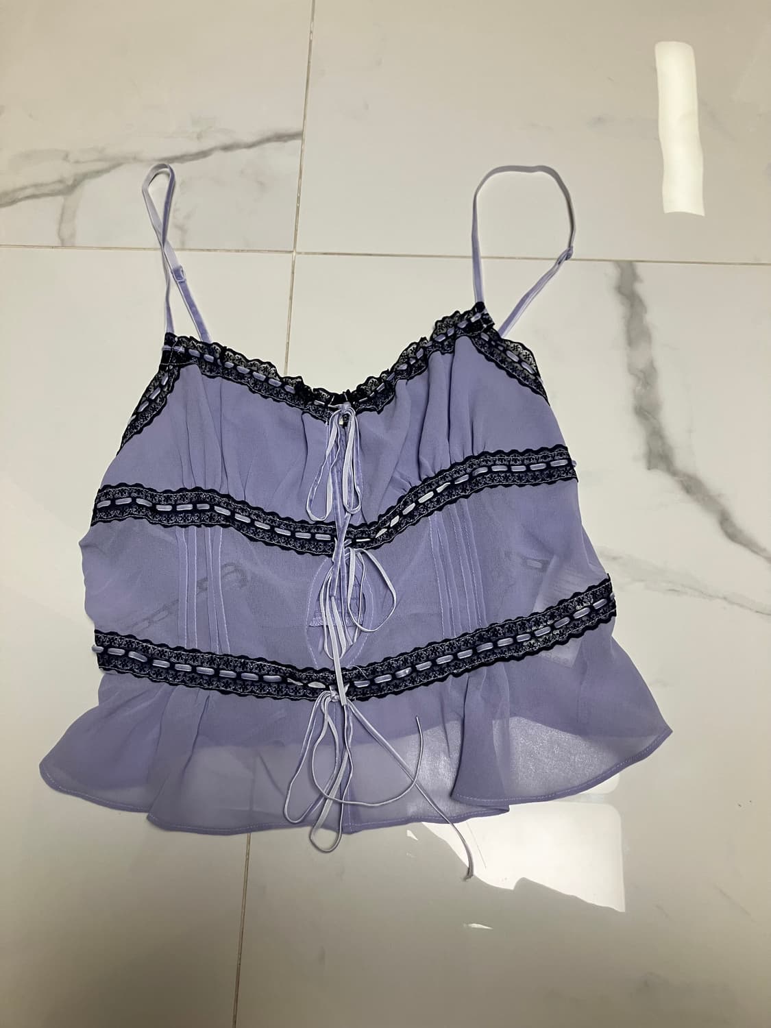 Kimch Blue 미착용 새거 레이스 리본 캐미솔 탑 라벤더 블루 상품이미지3