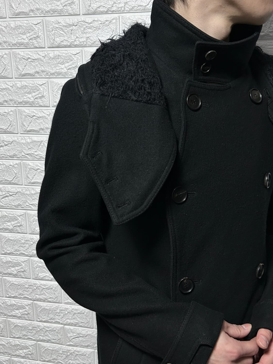 우영미 더블 브레스티드 하이넥 울 코트 상품이미지5