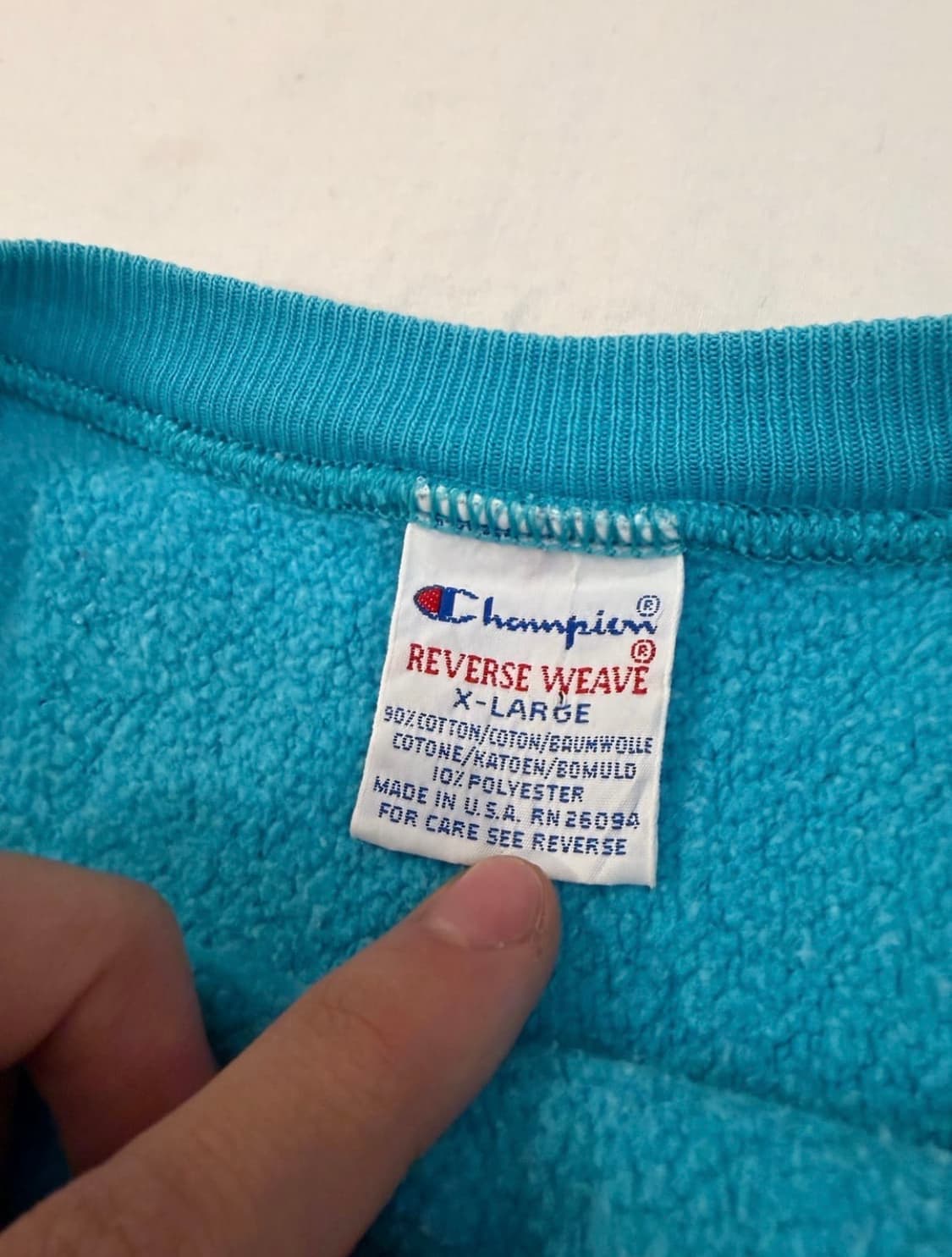 90s 챔피온 리버스위브 스웻셔츠 아쿠아민트 XL 상품이미지5