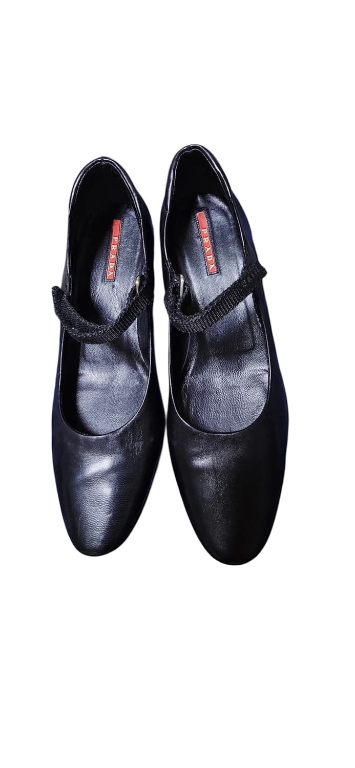 Prada 프라다 블랙 레더 가죽 메리제인 플랫슈즈 해 상품이미지1