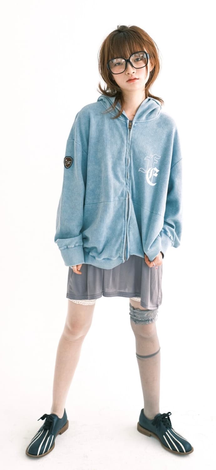 샵페어리 컬러 워싱 와플 집업 스카이블루 상품이미지1