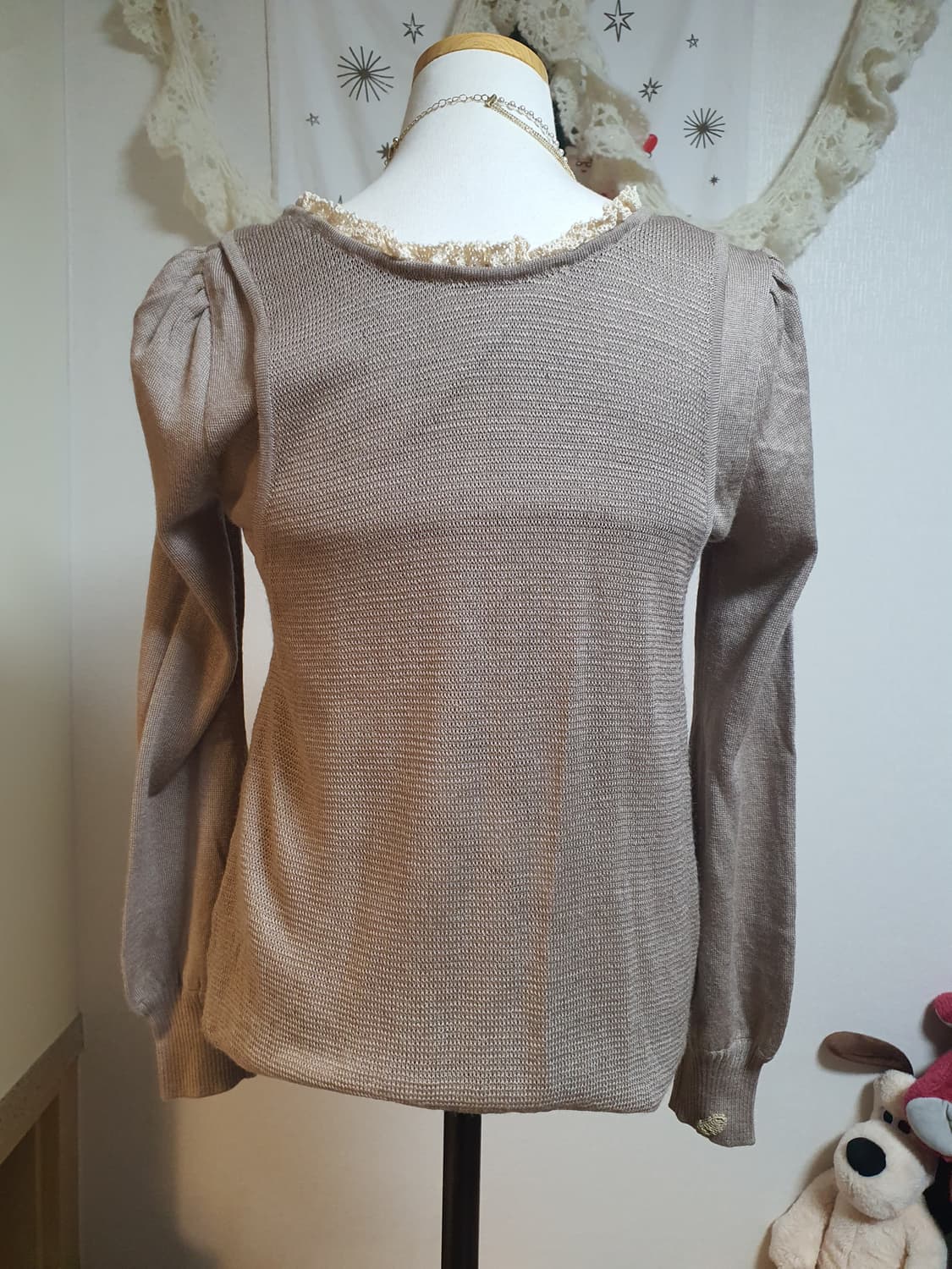 [모리걸] 레이스 장식 여성 니트 긴팔 티셔츠 상품이미지4