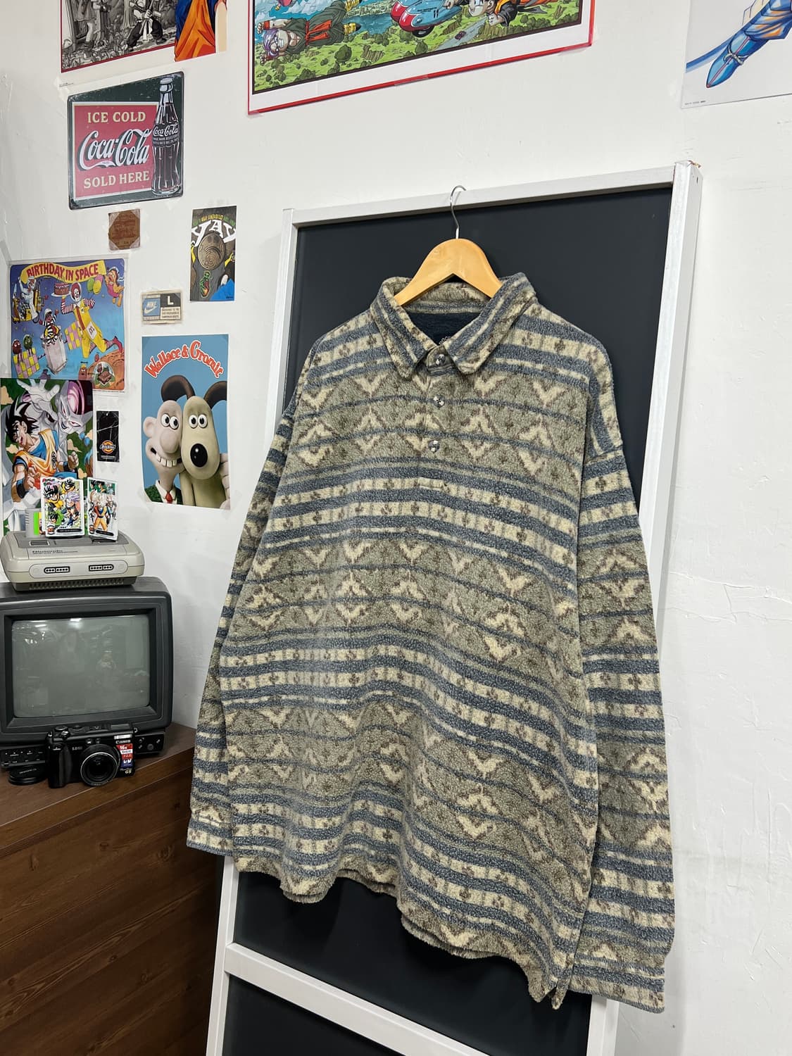 Vintage 빈티지 기하학 나바호 패턴 플리스 반집업 상품이미지1