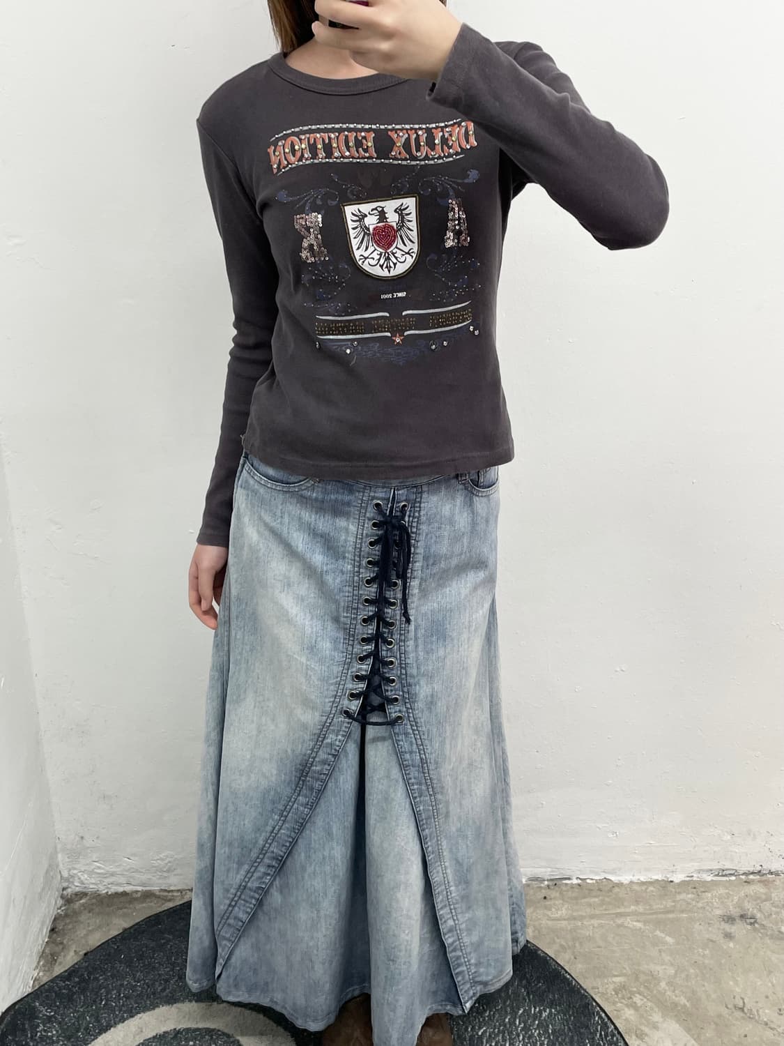 y2k 스터드 비즈 디테일 롱 슬리브 상품이미지4