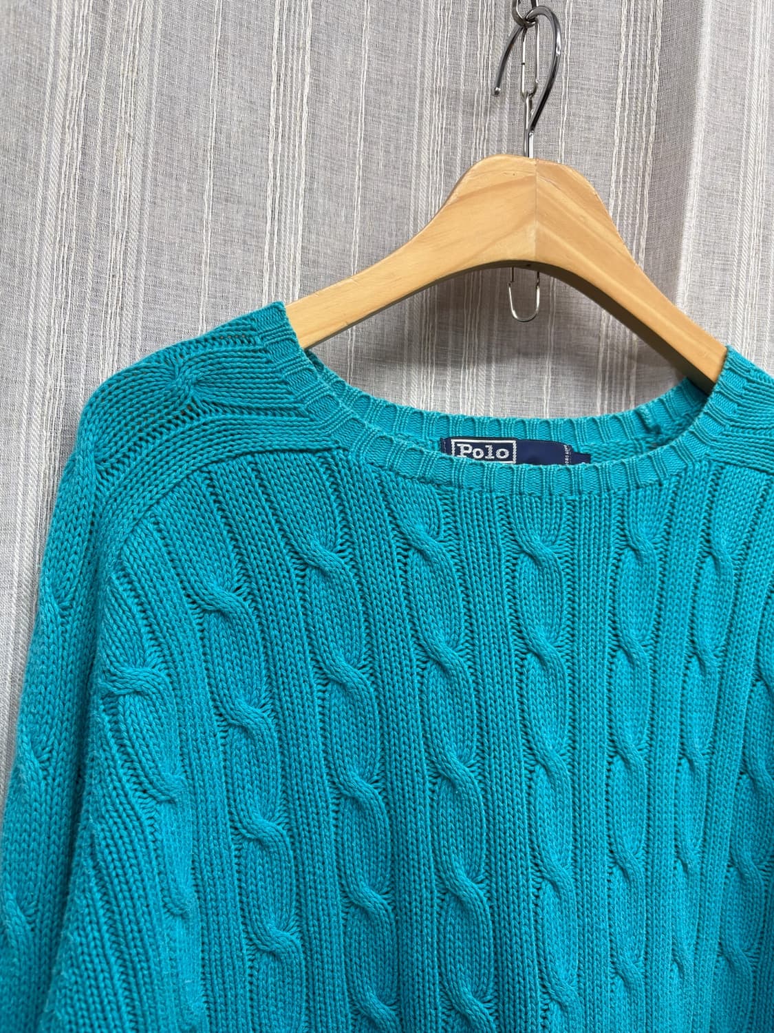 폴로 랄프로렌 터키석색 케이블 니트 코튼 스웨터 상품이미지4