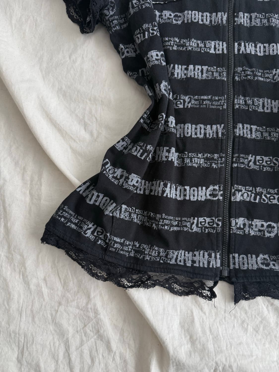 갸루펑크 단가라 반팔 후드집업 상품이미지2