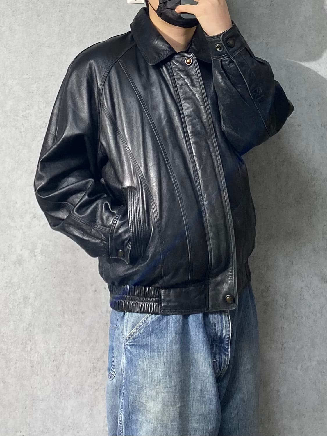 [105]90s Indian 블랙 덕다운 라이닝 양가죽 봄버자켓 상품이미지10