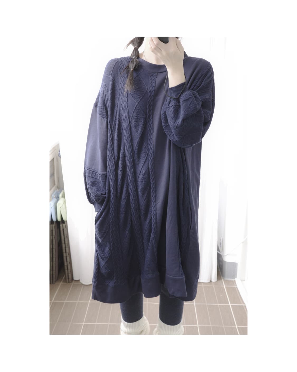 Navy half knit dress  상품이미지3