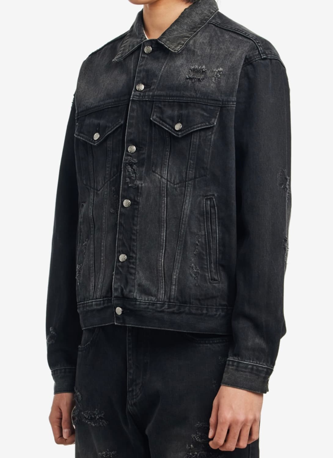 퍼킹어썸 디스트레스드 데님 자켓 블랙 M사이즈 상품이미지2
