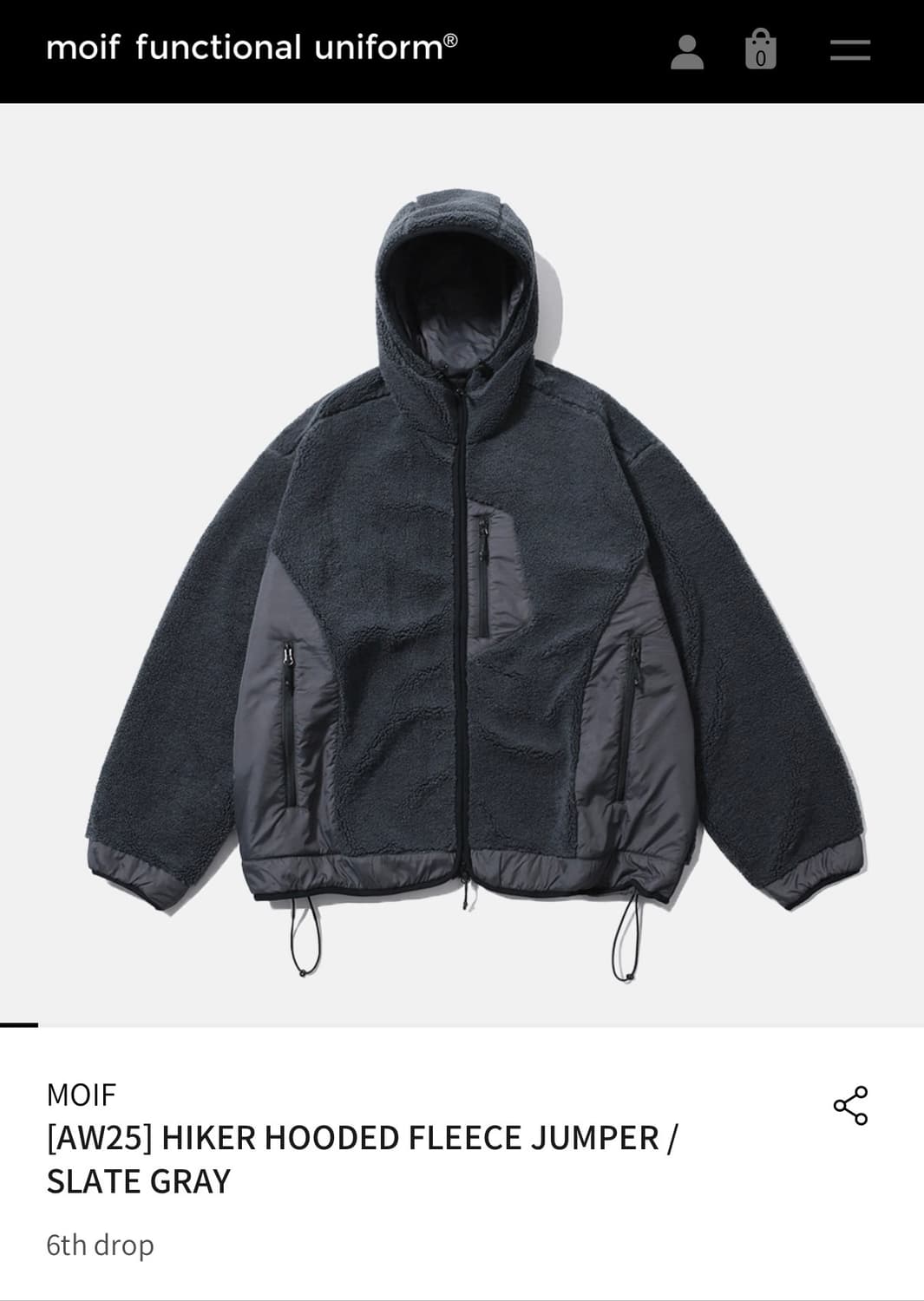 모이프 하이커 후디드 플리스 점퍼 슬레이트 그레이 2사이즈 판매 상품이미지1