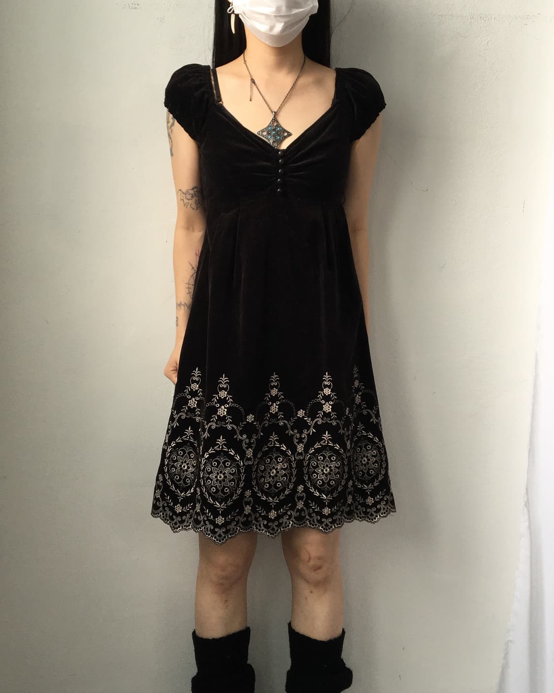 Ornament pattern velvet onepieeve 상품이미지1