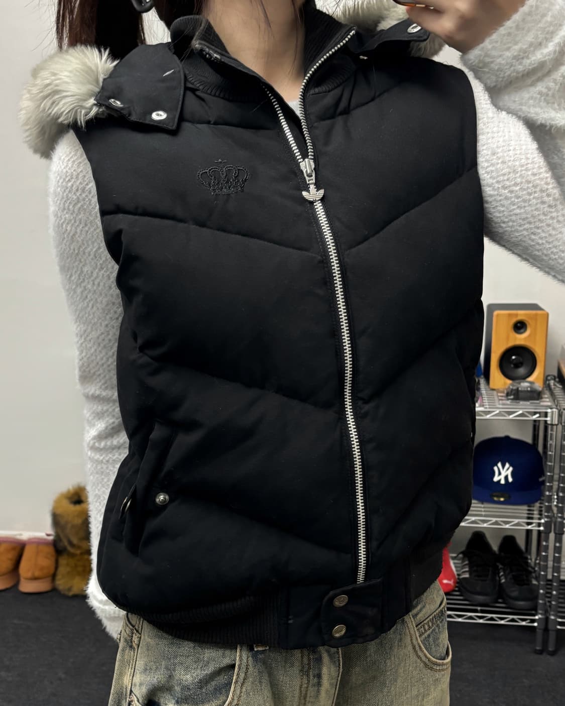 아디다스 미시엘리엇 00s 퍼 후드 패딩 조끼 상품이미지2