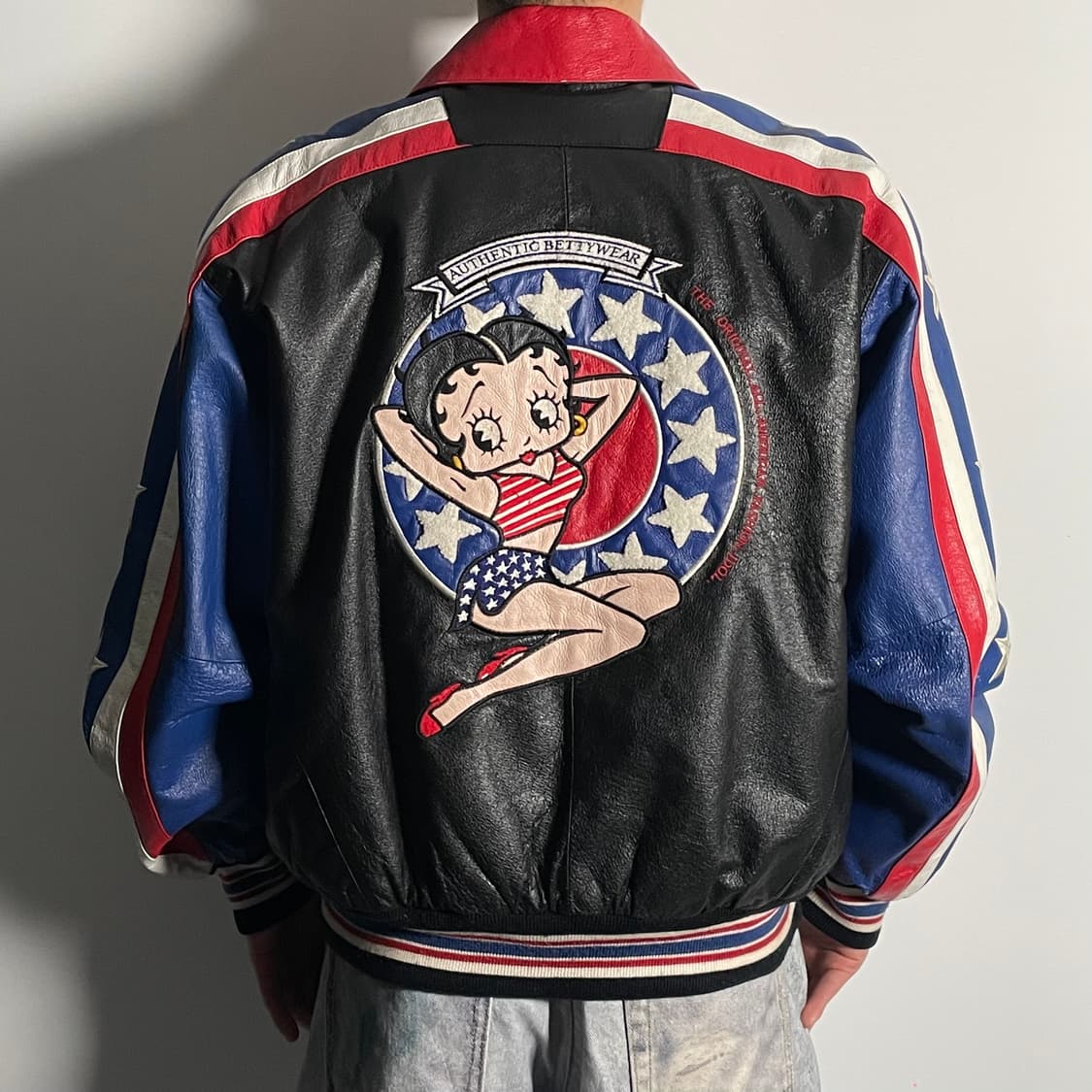 90s 베티붑 아메리칸 툰즈 리얼레더 바시티 자켓 (on.590)   상품이미지1