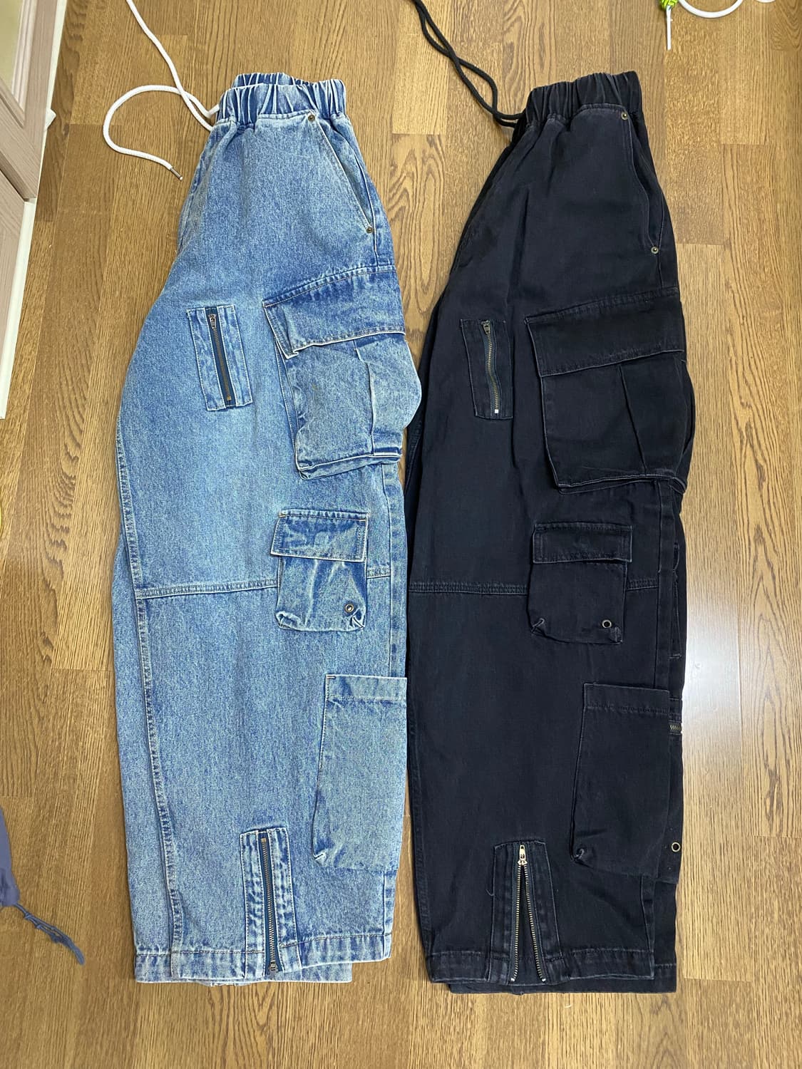 collavo 멀티 카고 데님 와이드 팬츠  진청,흑청 os 상품이미지1