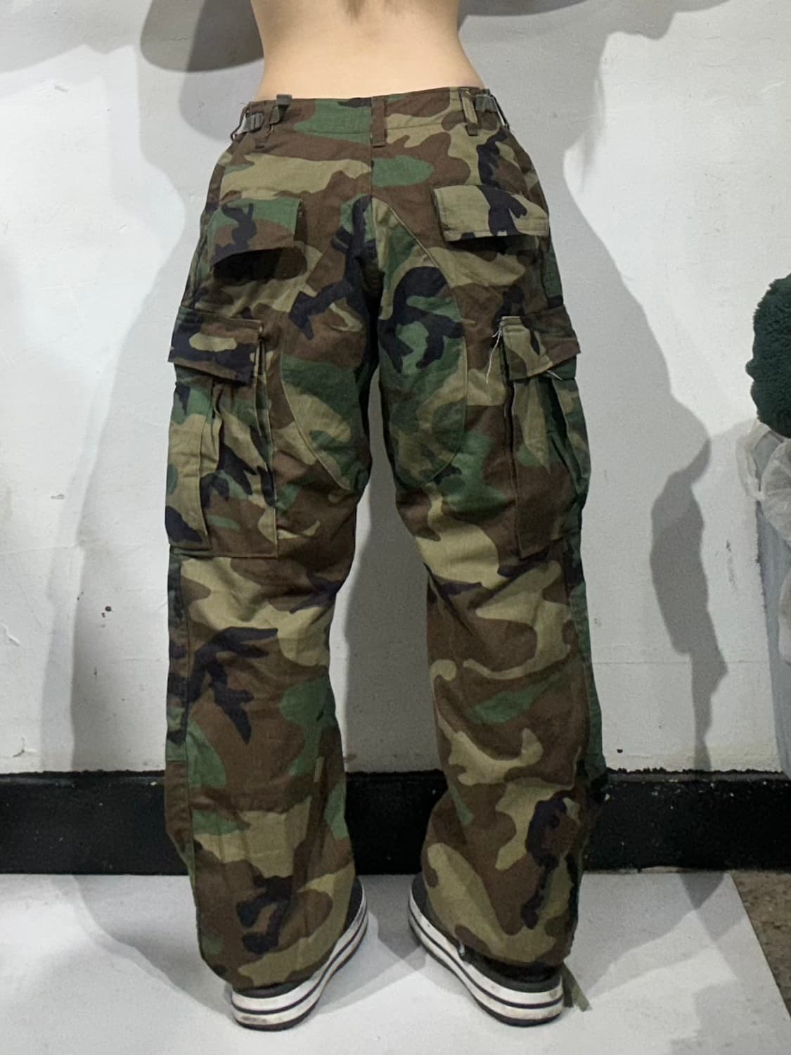 빈티지 밀리터리 카키 카모 와이드 카고 팬츠 S 상품이미지3
