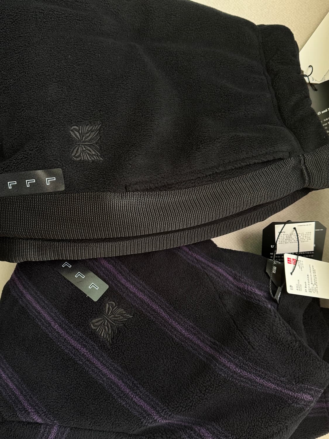 유니클로 니들스 세트 스트라이프 보라색 가디건 블랙 그레이 팬츠 세트 상품이미지3