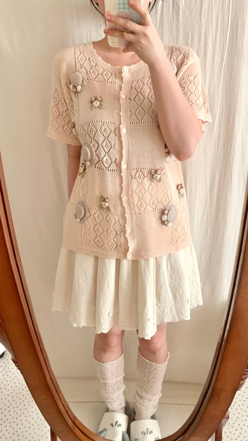 플라워 모티브 연핑크 니트 가디건 상품이미지3