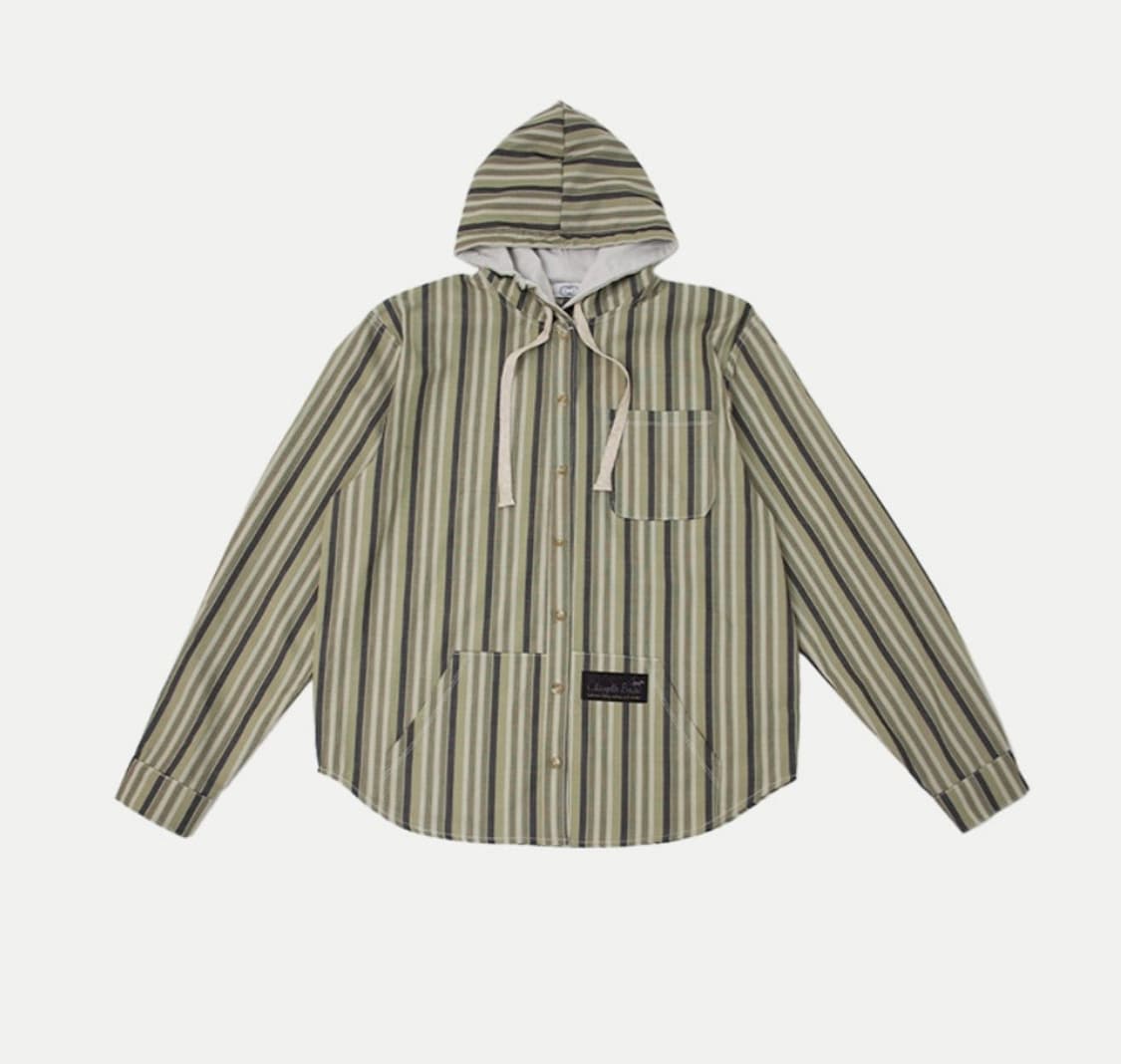 콜로신스 스트라이프 후드셔츠 그린 상품이미지1