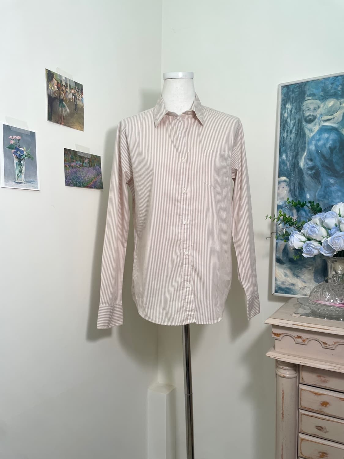 beige stripe basic line shirt(size-M) 상품이미지1