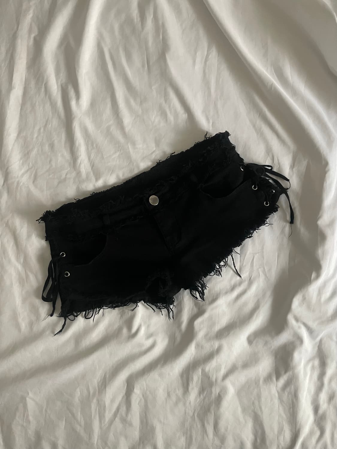 빈티지 블랙 레이스업 데님 숏츠 상품이미지1